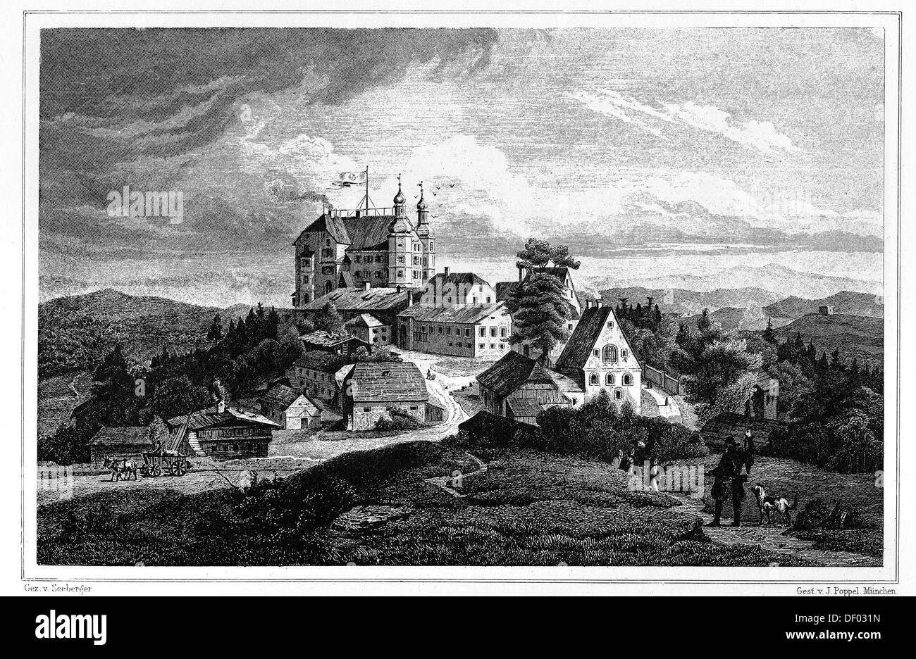Stille-Burg, Niederbayern, gezeichnet von Seeberger, Stahl-gestochen von j.g. Poppel, Stahlstich aus dem Buch Das Stockfoto