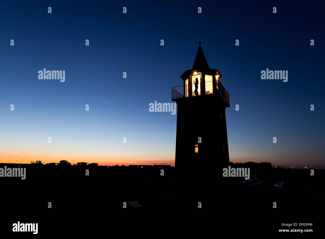 Leuchtturm Dagebuell nachts, Nordfriesland, Schleswig-Holstein Stockfoto