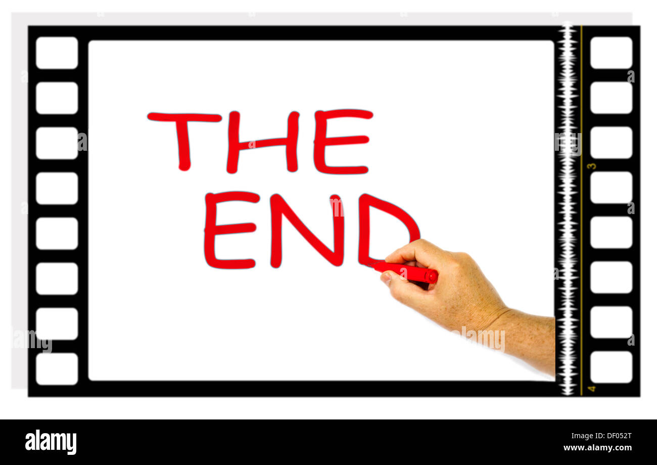 Leere Rahmen mit Ende und Hand mit rot Stockfoto