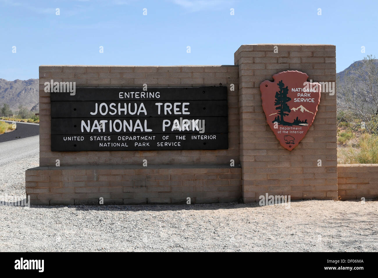 Eingang, Joshua Tree Nationalpark, Palm Desert, Südkalifornien, USA Stockfoto