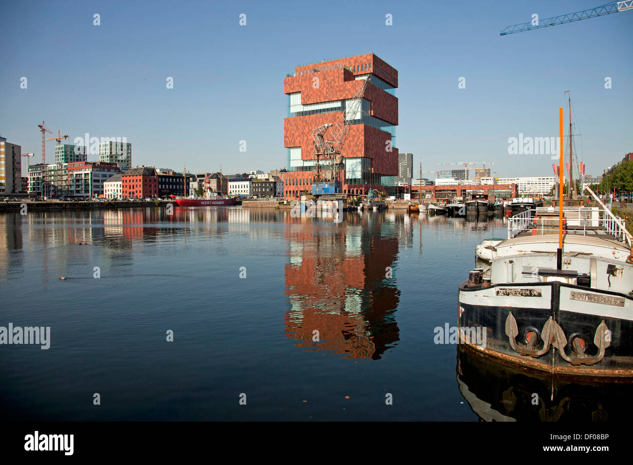 moderne Architektur des Museum Aan de Stroom in Eilandje Viertel von Antwerpen, Belgien, Europa Stockfoto