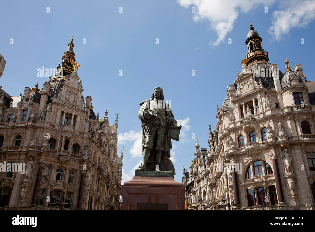 Statue von David Teniers in der Fußgängerzone Meir in Antwerpen, Belgien Stockfoto