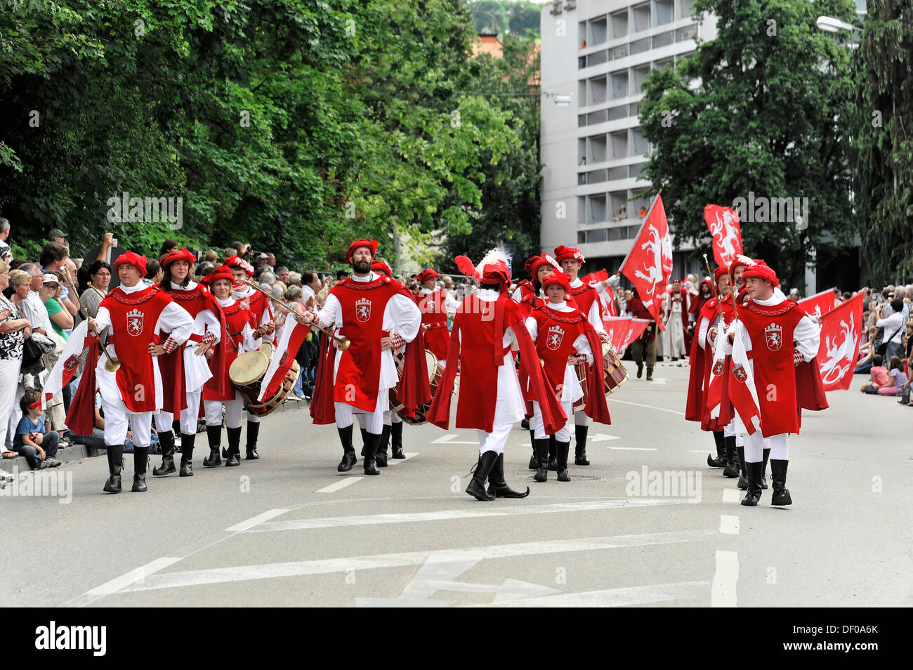 Stauferzug parade, Staufer-Saga, 08.07.2012, 850. Jahrestag von Gmünd, Schwaebisch Gmuend, Baden-Württemberg Stockfoto