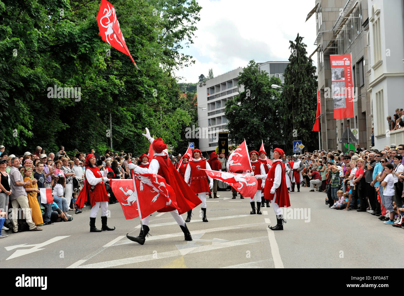 Stauferzug parade, Staufer-Saga, 08.07.2012, 850. Jahrestag von Gmünd, Schwaebisch Gmuend, Baden-Württemberg Stockfoto