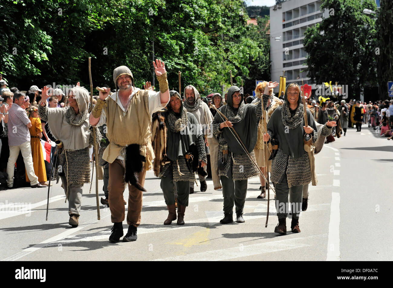 Stauferzug parade, Staufer-Saga, 08.07.2012, 850. Jahrestag von Gmünd, Schwaebisch Gmuend, Baden-Württemberg Stockfoto