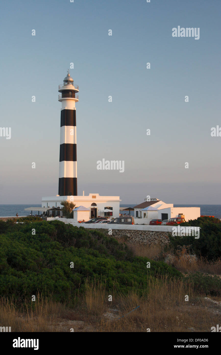 Leuchtturm am Kap Cap d'Artrutx im Abendlicht, Menorca, Menorca, Spanien, Europa Stockfoto