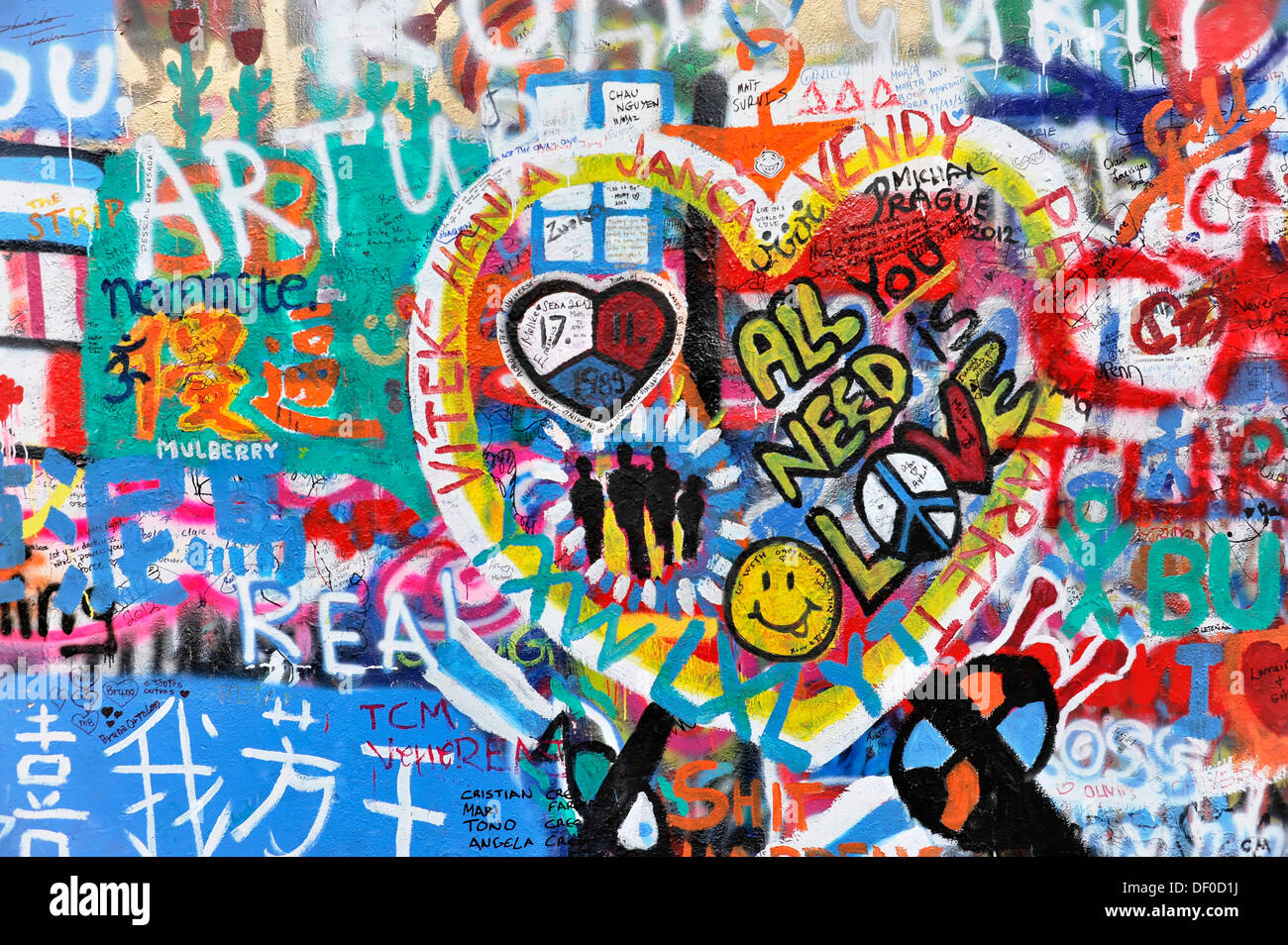 John Lennon Wand, Graffiti, Prag, Hlavní Město Praha, Tschechische Republik Stockfoto