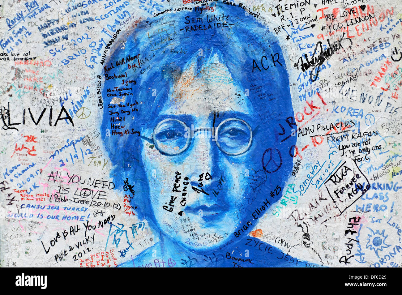 John Lennon Wand, Graffiti, Prag, Hlavní Město Praha, Tschechische Republik Stockfoto