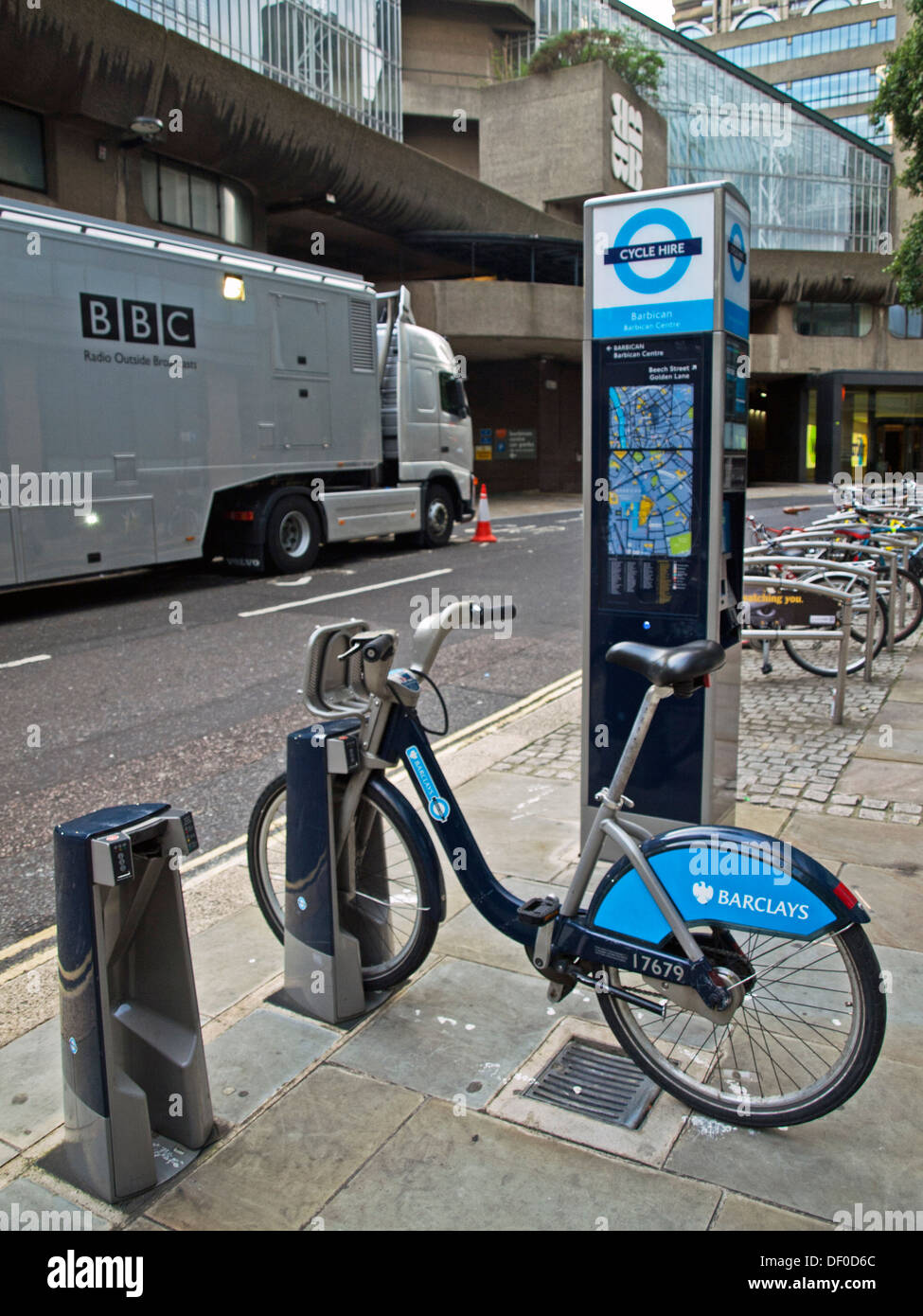 Fahrrad Verleih Station, Barbican, City of London, England, Vereinigtes Königreich Stockfoto
