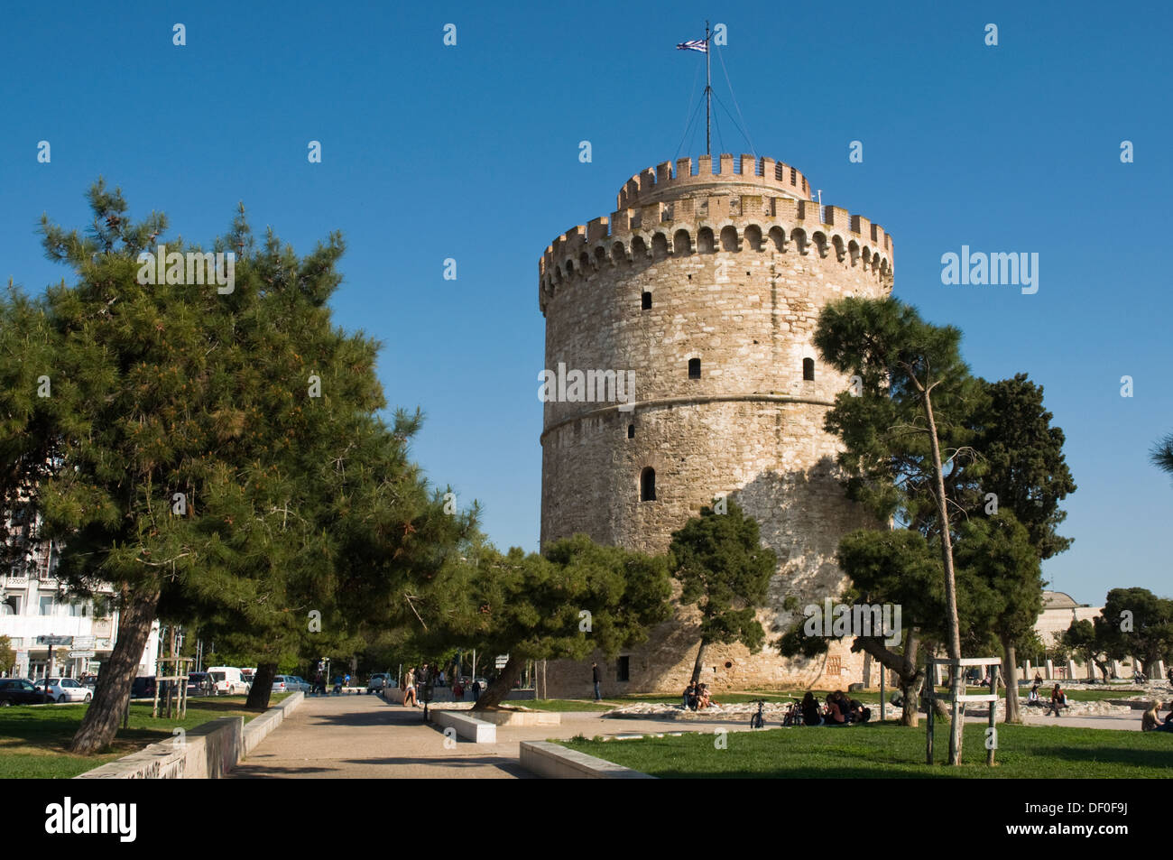 Europa, Griechenland, Thessaloniki, weißer Turm, 15. Jahrhundert, bekannt als Tower of Blood im 18. Jahrhundert als Gefängnis Stockfoto