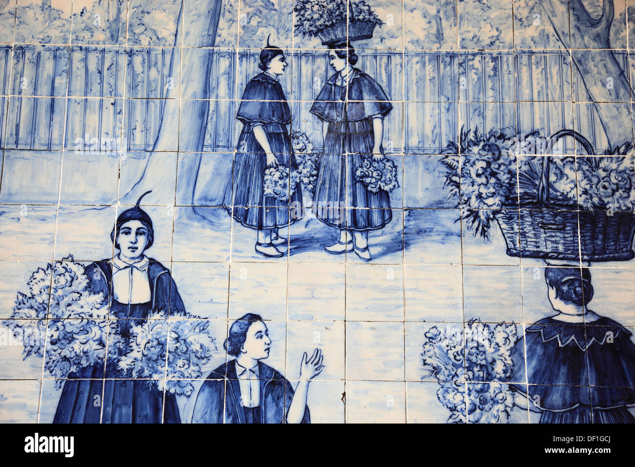 Madeira, Funchal, bemalte Fliesen, Azulejos auf dem Markt in Funchal Bauern Mercado Dos Lavradores Stockfoto