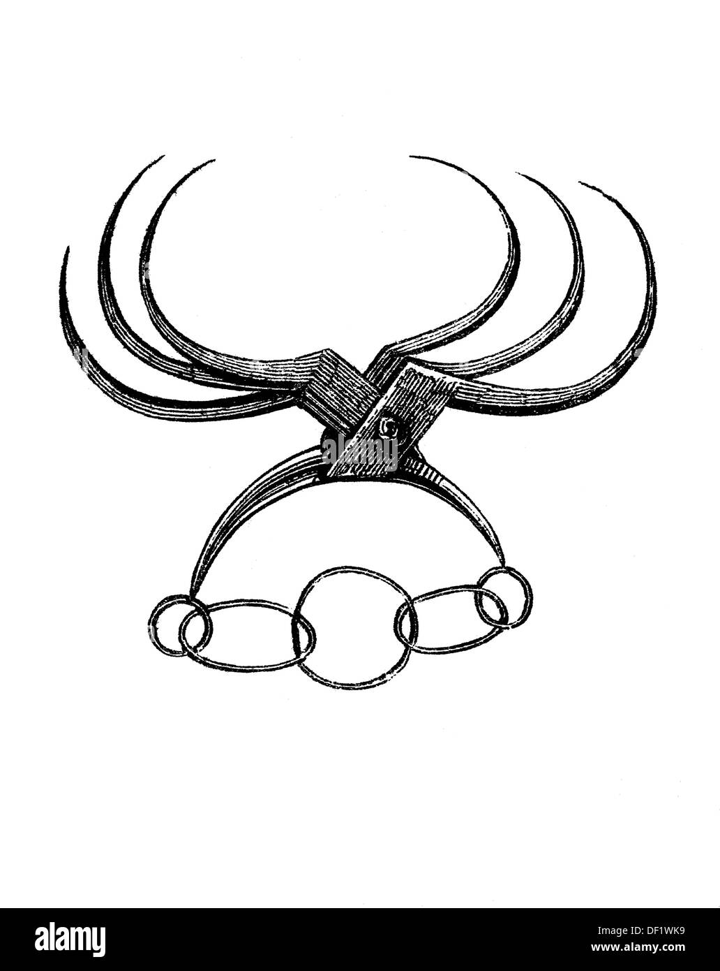 Instrumente der Folter: die Spinne. Die spanische Spinne sieht aus wie eine Haarspange und bewegt sich auf diese Weise. Nur die Spitzen der Eisen waren und Stockfoto