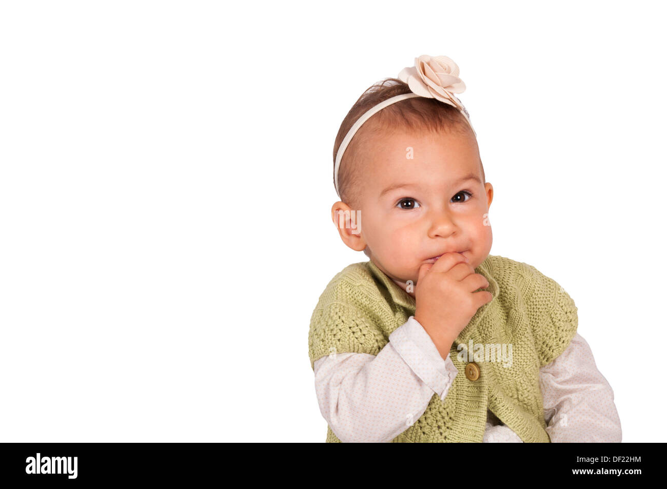 Wenig baby denken isoliert auf weißem Hintergrund Stockfoto