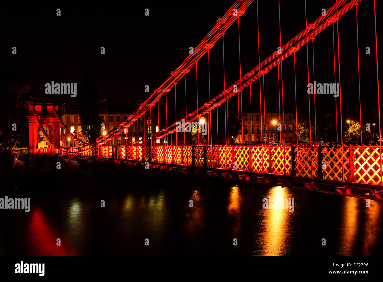 South Portland Street Hängebrücke bei Nacht, River Clyde, Glasgow, Schottland Stockfoto