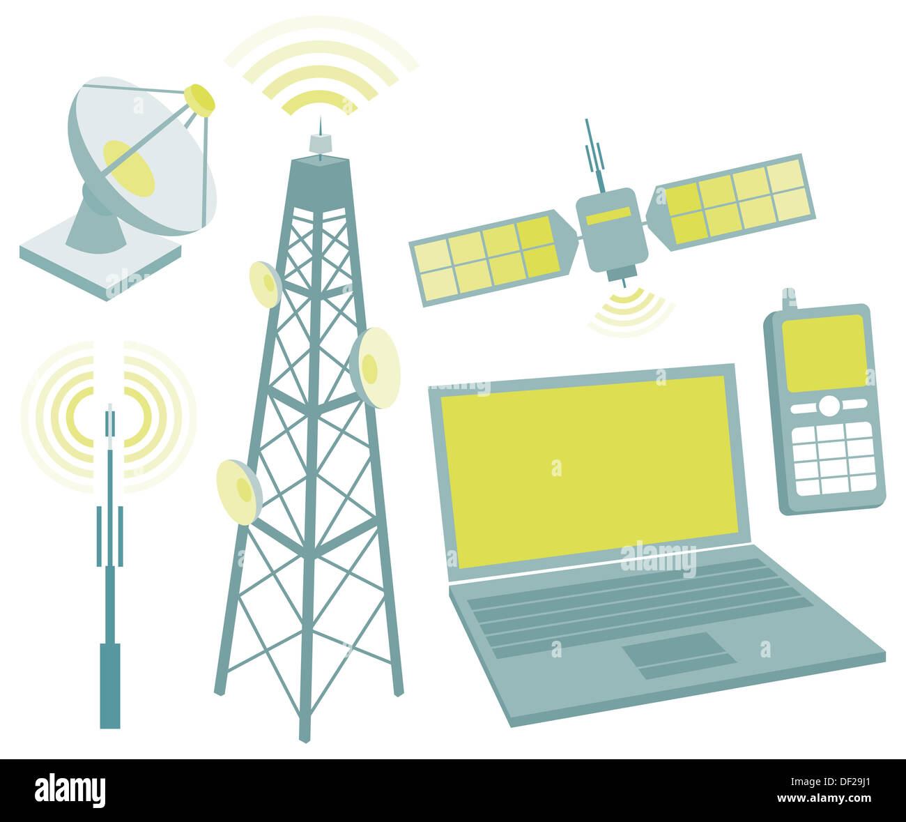 Telekommunikations-Ausrüstung-Icon-set Stockfoto