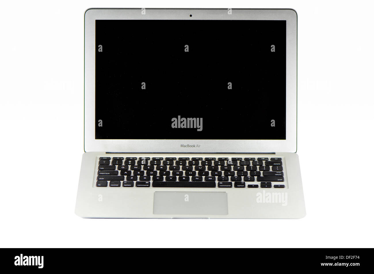 MacBook AIr in verschiedenen Silhouette, isoliert auf weißem Hintergrund Stockfoto