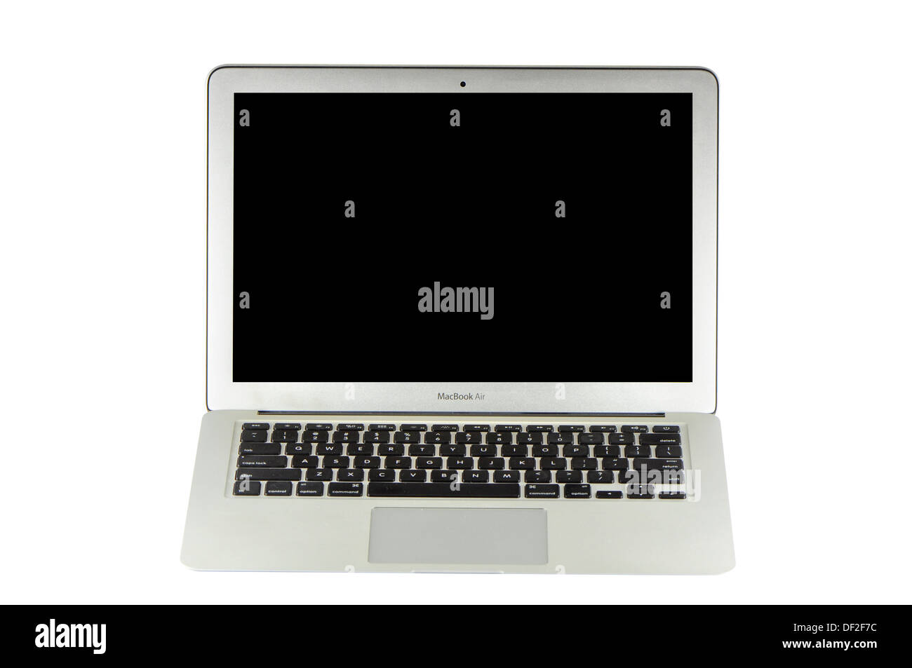 MacBook AIr in verschiedenen Silhouette, isoliert auf weißem Hintergrund Stockfoto