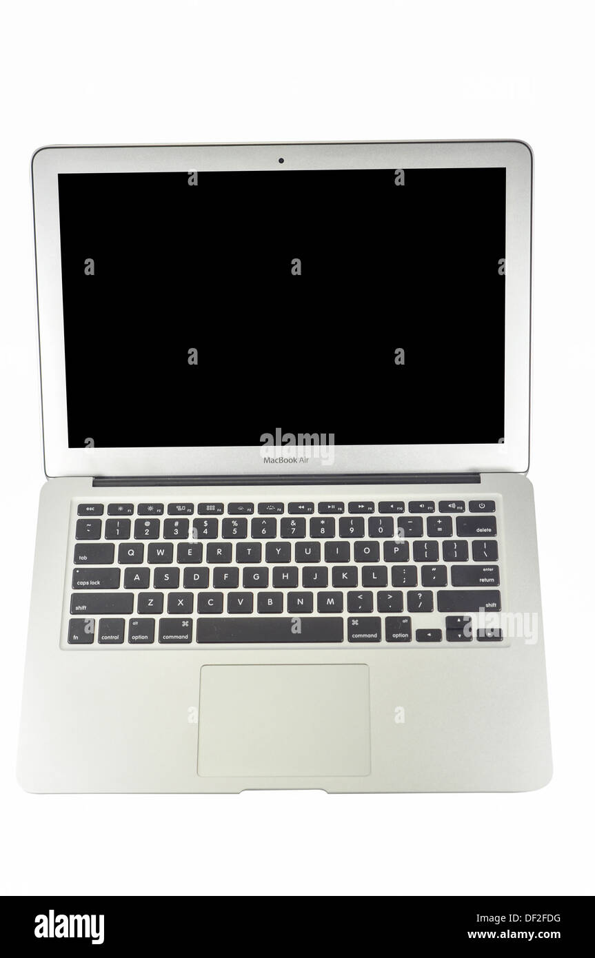 MacBook AIr in verschiedenen Silhouette, isoliert auf weißem Hintergrund Stockfoto