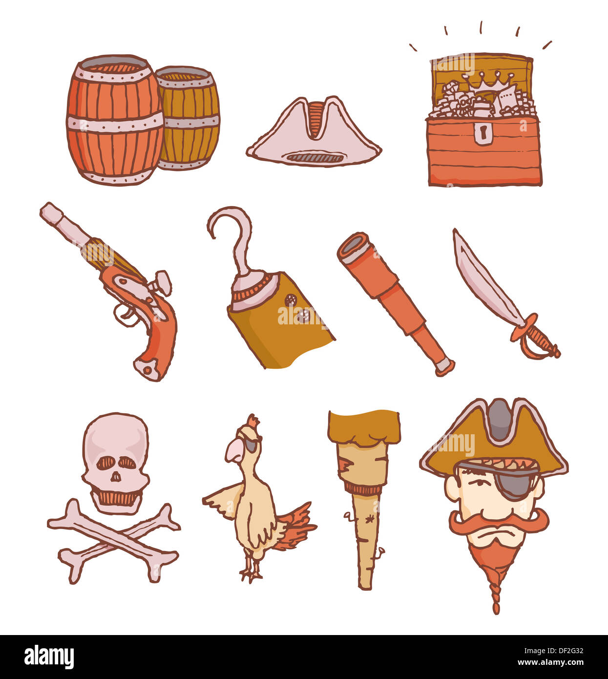 Cartoon-Piraten-Objekte-Satz Stockfoto