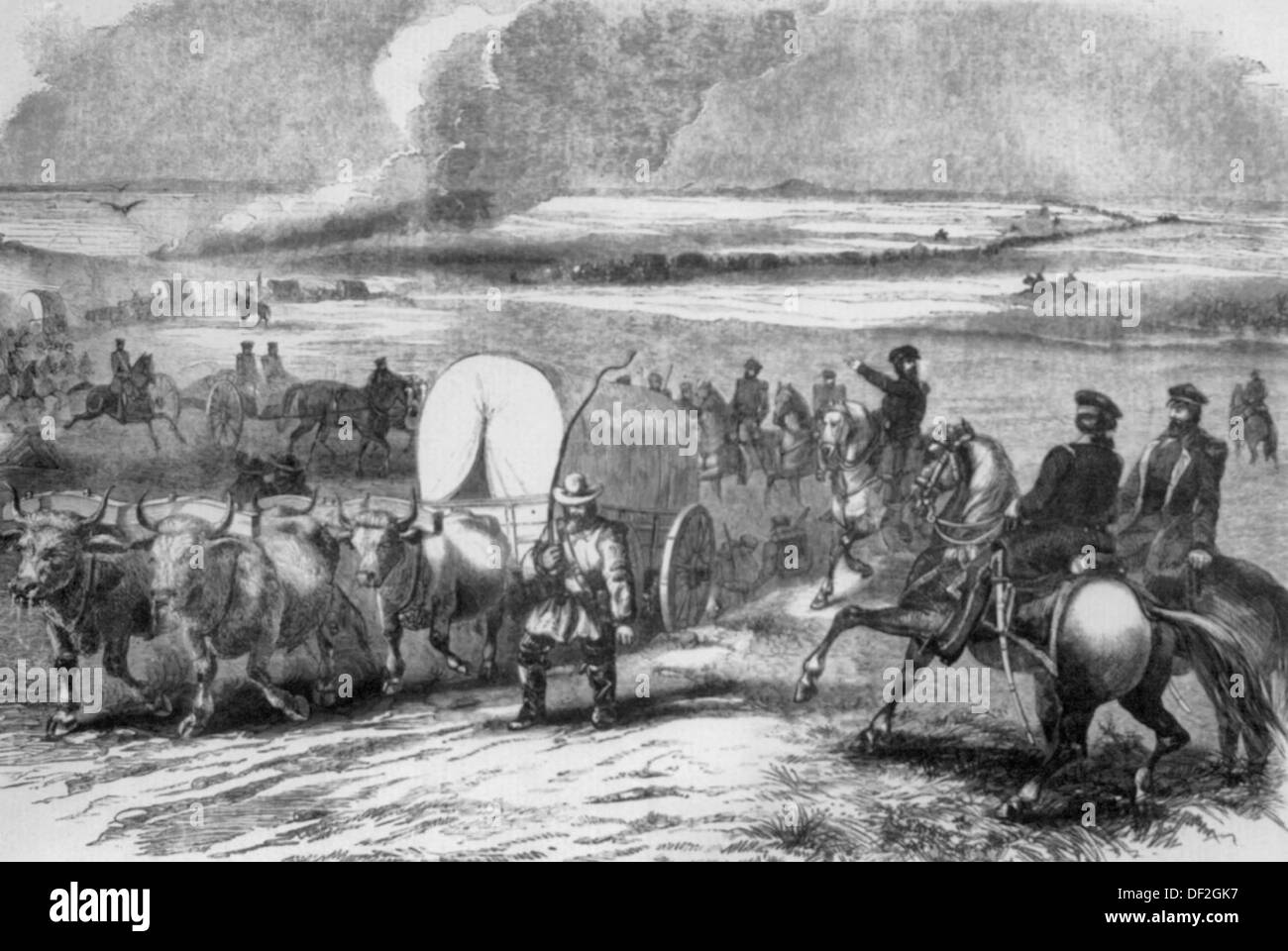 Eine Armee auszubilden, Planwagen und Artillerie, die Überquerung der Prärie nach Utah, 1858 Stockfoto