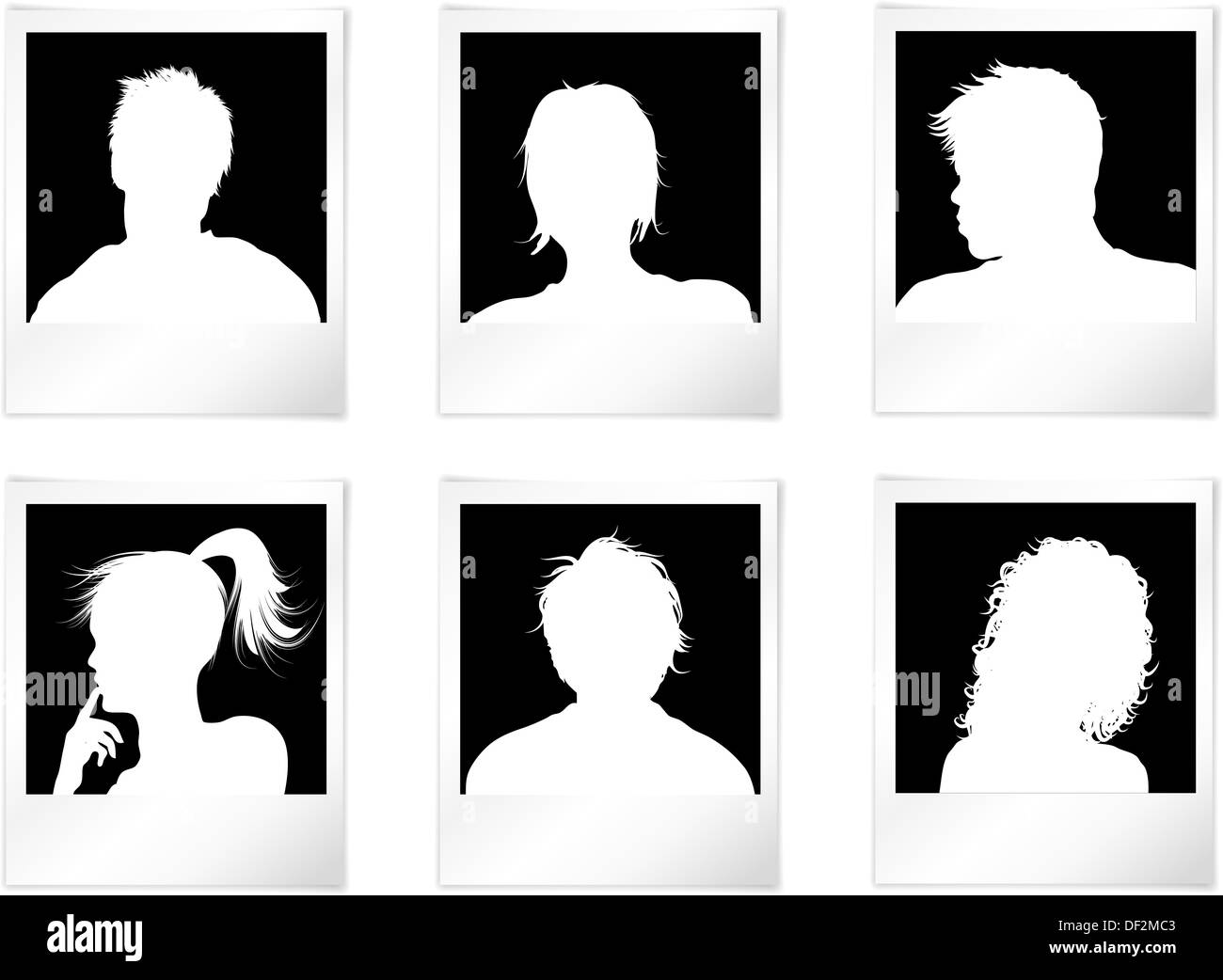 Menschen-Avatare im Bilderrahmen mit Schatten Stockfoto