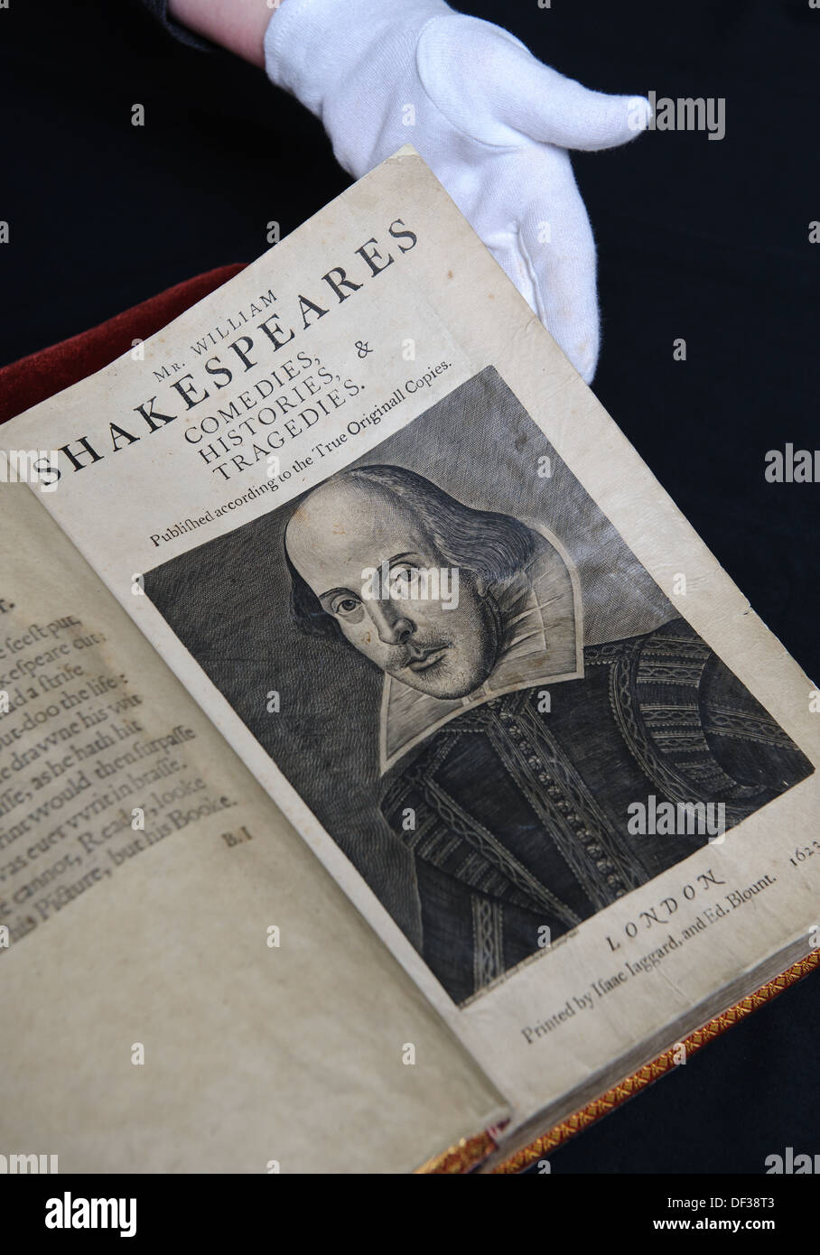 Eine seltene erste folio Ausgabe der Werke von William Shakespeare von der Library of Birmingham Shakespeare Collection. Stockfoto