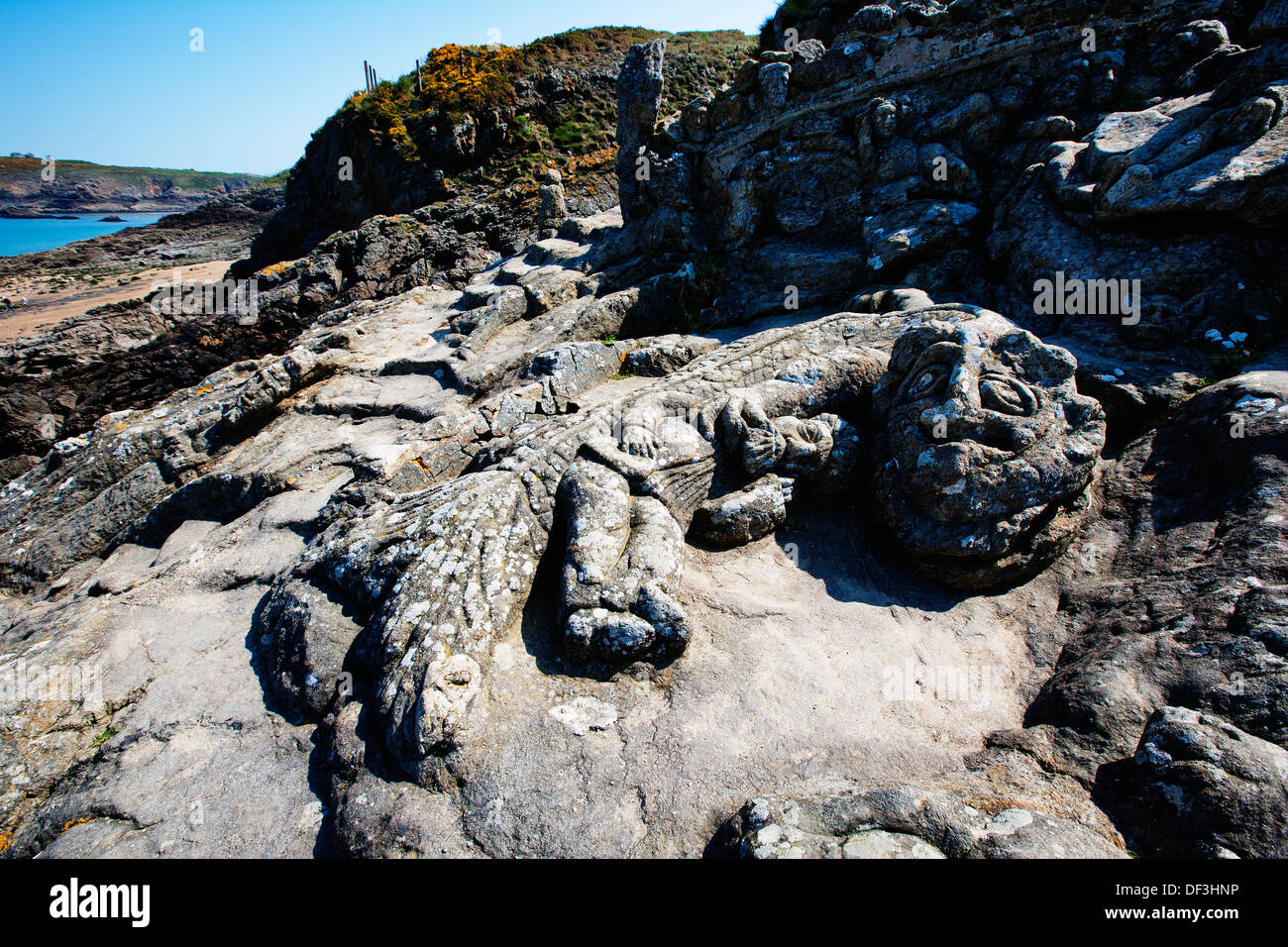 Geschnitzte Felsen Rotheneuf, Bretagne, Nord-Frankreich, Europa Stockfoto