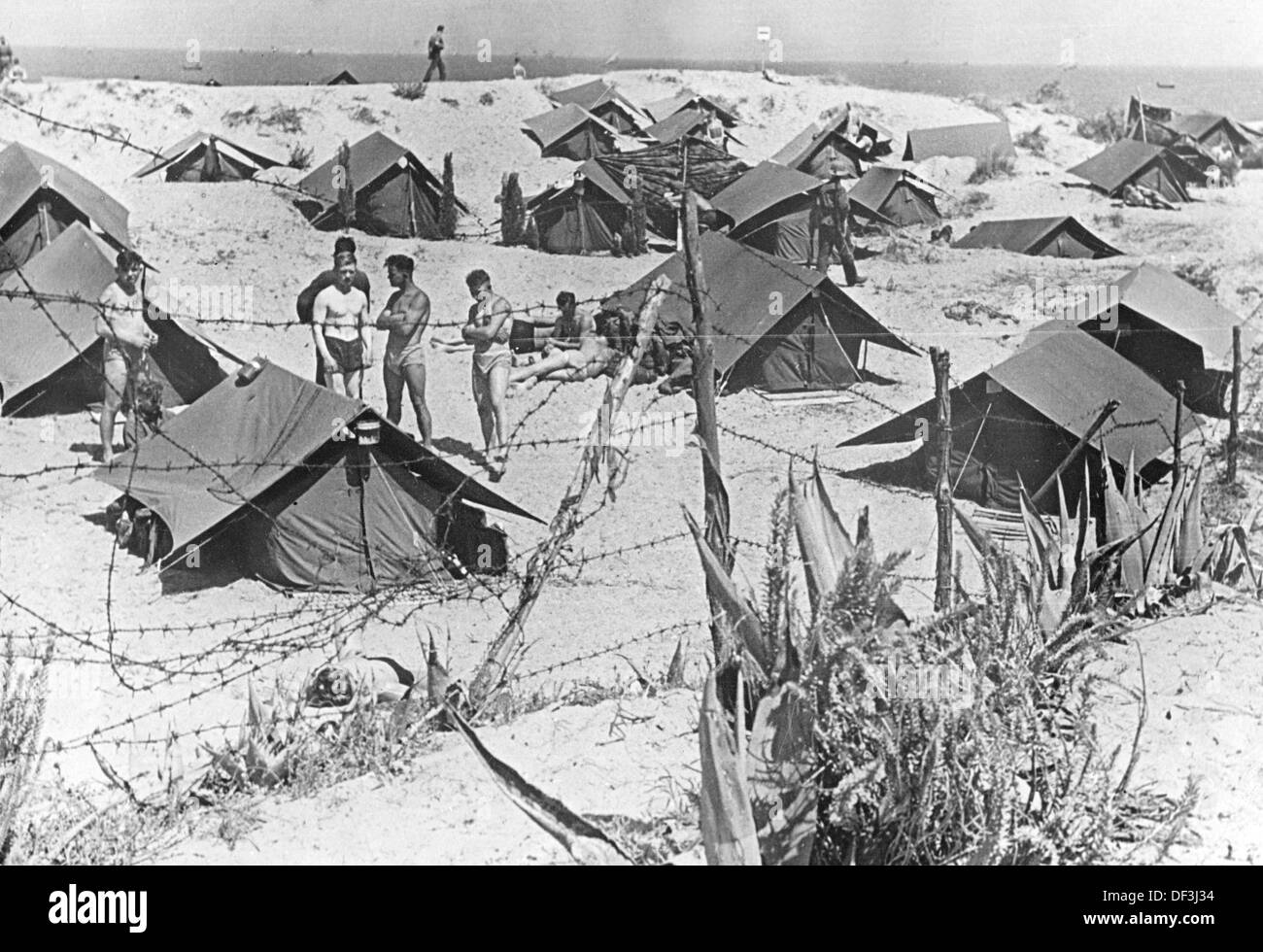 Das Bild der Nazi-Propaganda! Zeigt Soldaten der deutschen Wehrmacht in einer Zeltstadt in der Wüste Afrikas, veröffentlicht am 11. Juni 1941. Ort unbekannt. Fotoarchiv für Zeitgeschichte Stockfoto