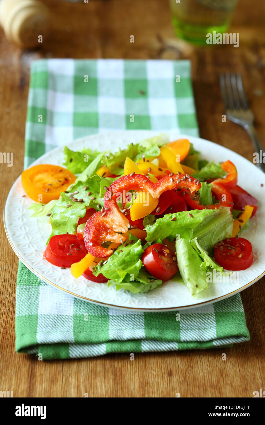 Salat mit roten und gelben Paprika und Salat, Essen Stockfoto