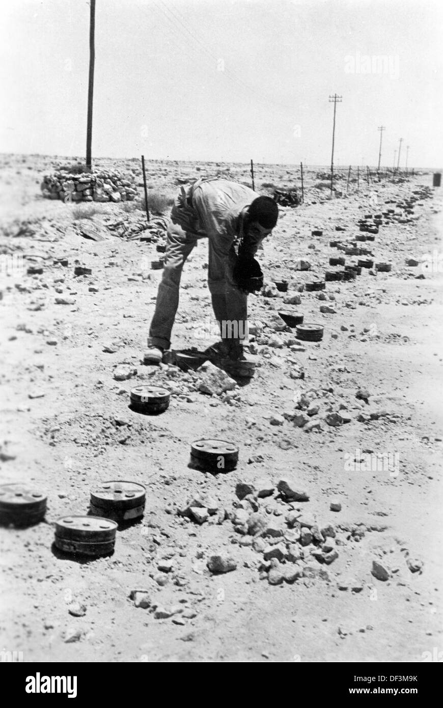 Das Bild der Nazi-Propaganda! Stellt einen italienischen Pionier dar, der in Marsa Matruh in Ägypten Minen räumt, veröffentlicht am 19. Juli 1942. Fotoarchiv für Zeitgeschichte Stockfoto