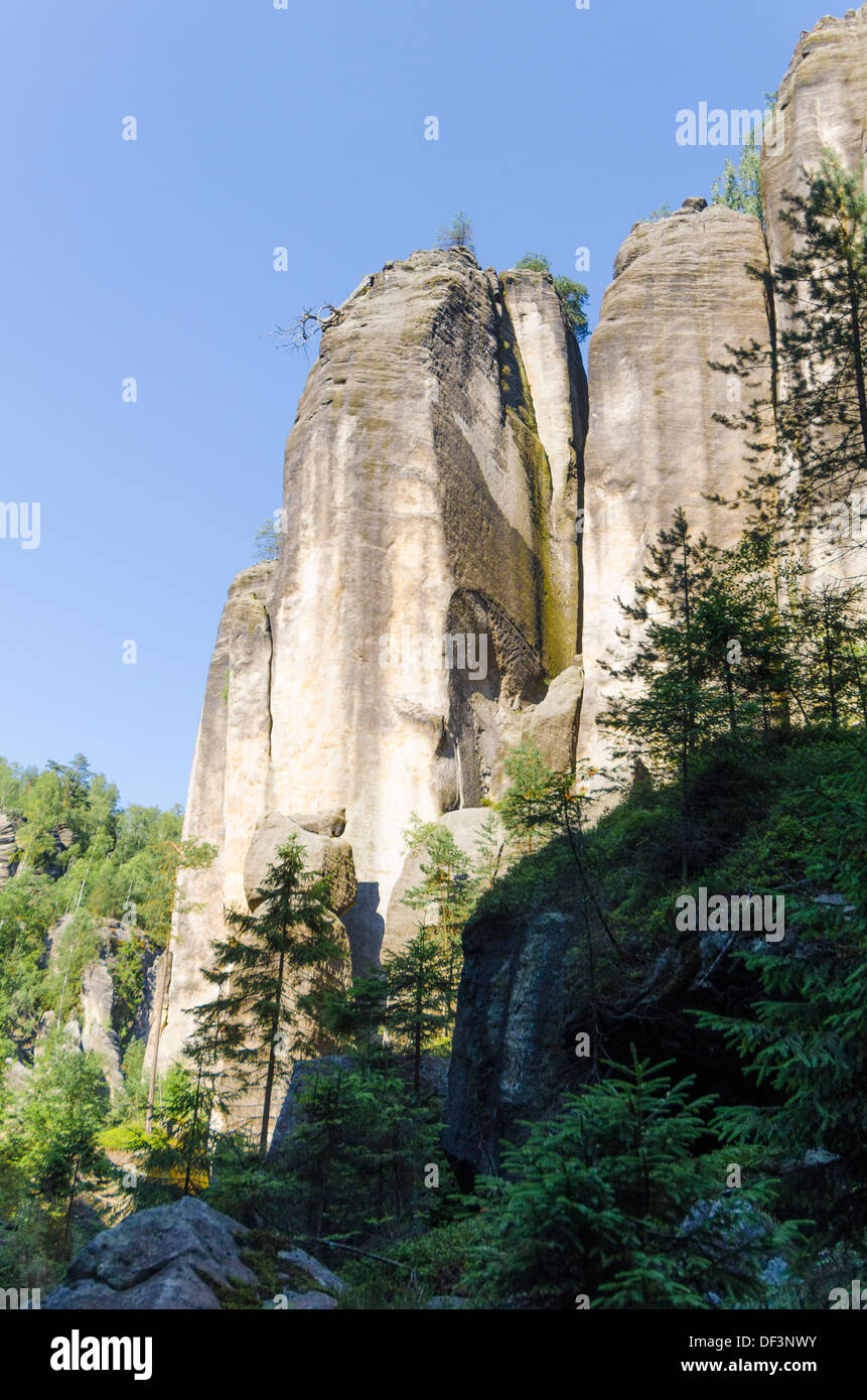 Sandstein Felsen, Adersbach - Teplice in der Nähe von Dorf Adersbacher Felsenstadt, Teplicke Felsen, Ost-Böhmen, Tschechische Republik Stockfoto
