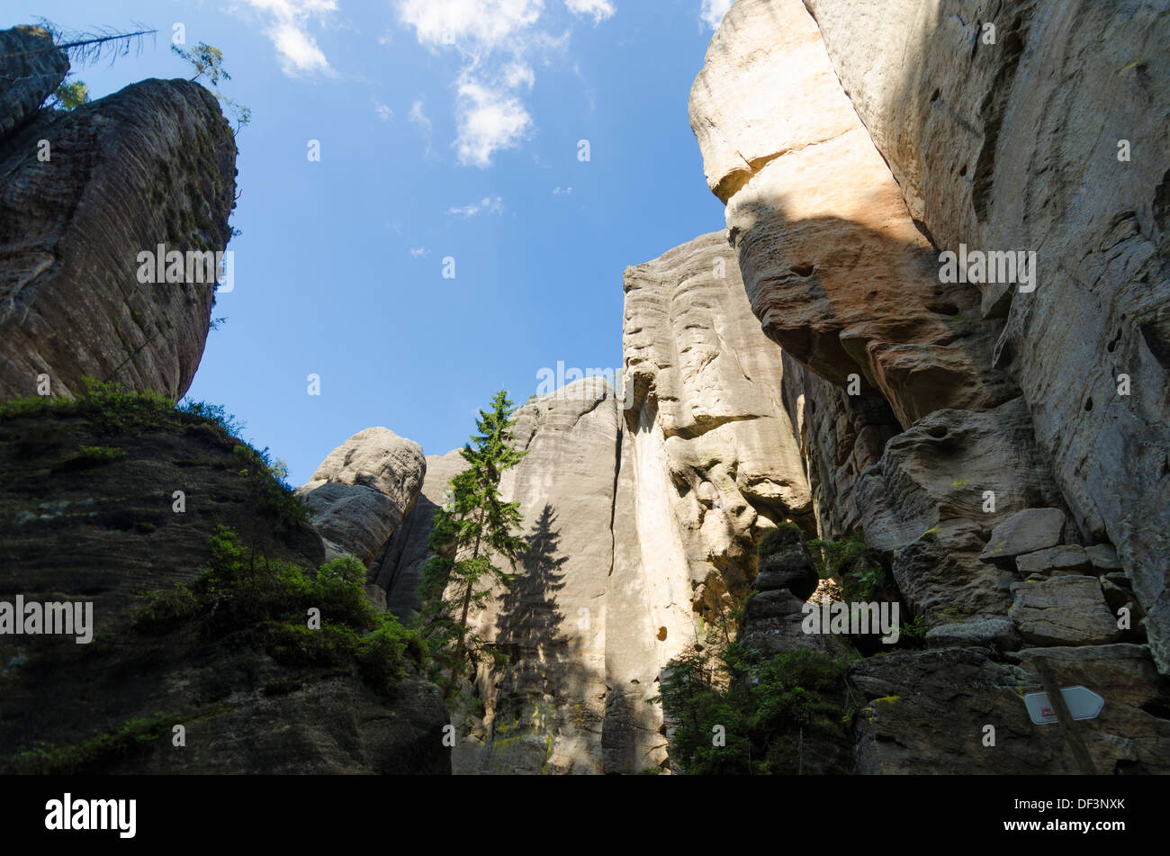Sandstein Felsen, Adersbach - Teplice in der Nähe von Dorf Adersbacher Felsenstadt, Teplicke Felsen, Ost-Böhmen, Tschechische Republik Stockfoto