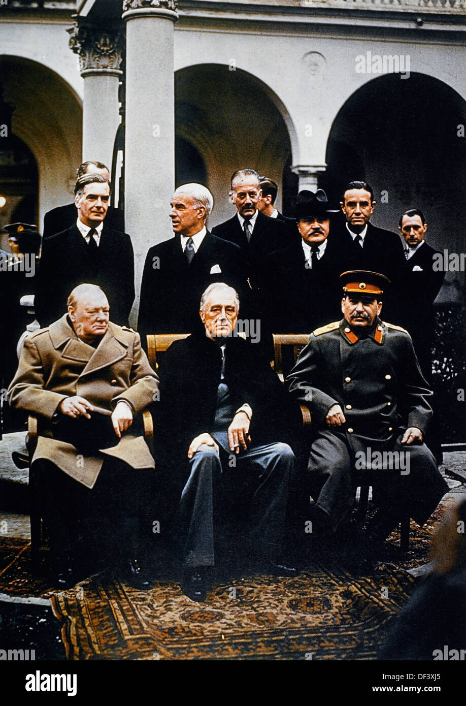 Winston Churchill, Josef Stalin & Franklin Roosevelt auf der Konferenz von Jalta 1945 Stockfoto