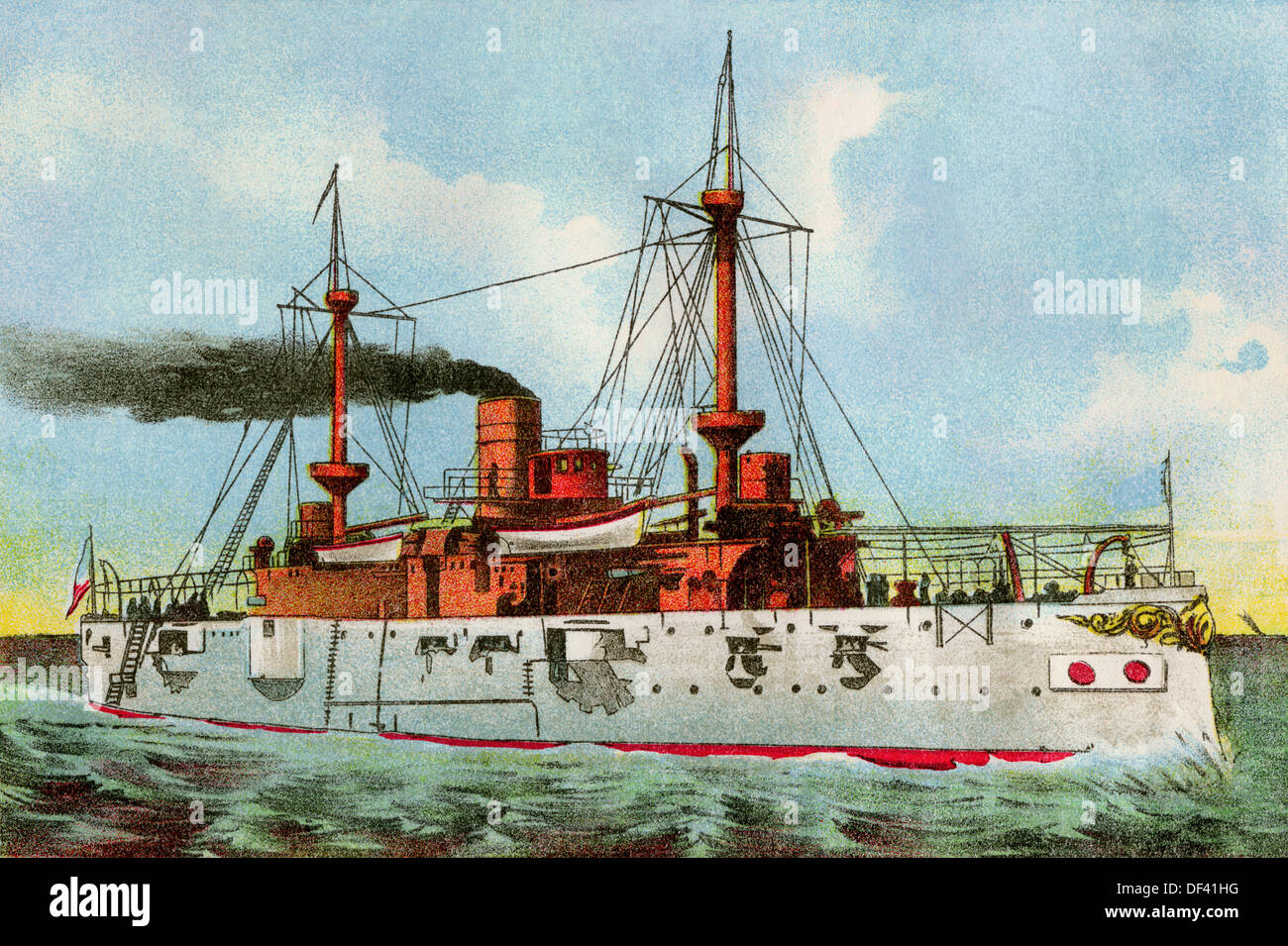 Us-Schlachtschiff "Texas", ca. 1900. Farblithographie Stockfoto