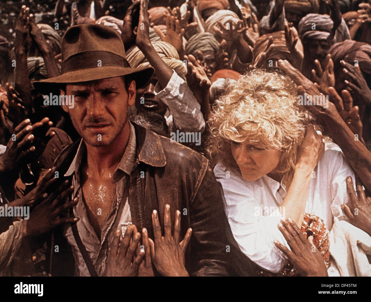 Harrison Ford und Cate Capshaw, am Set des Films "Indiana Jones und der Tempel des Todes", 1984 Stockfoto