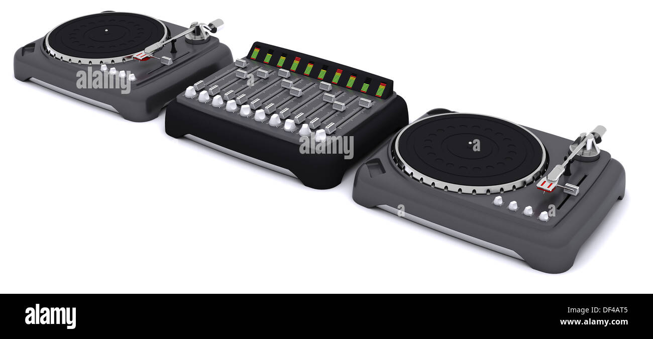 3D Render eine DJ-mixing Desk Plattenspieler und Lautsprecher Stockfoto