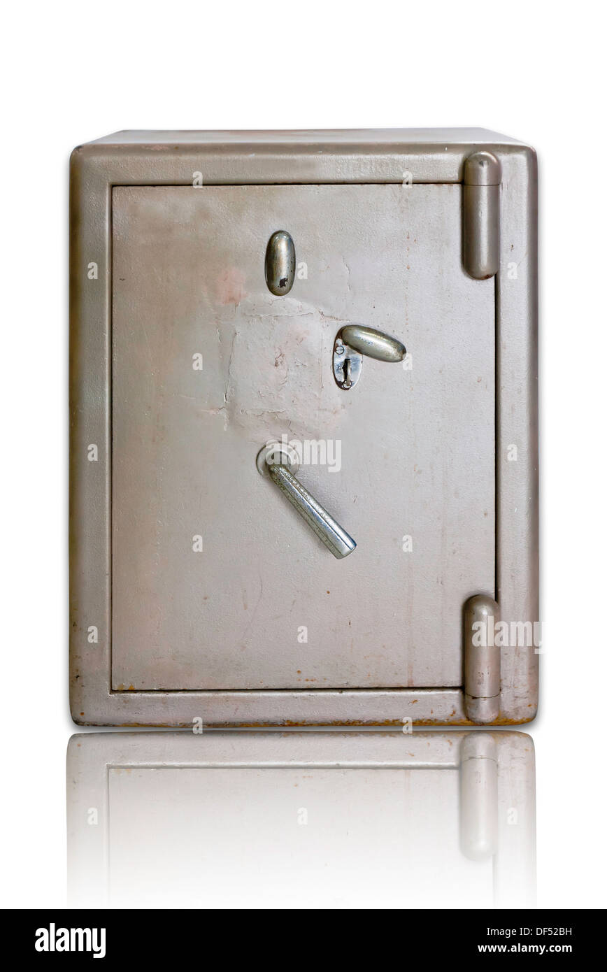 antiken Hintergrund Bank Banken Bargeld Rollen clipping Tür dauerhaft grün schwere Scharniere Investitionen Eisen isoliert Zahlenschloss Stockfoto