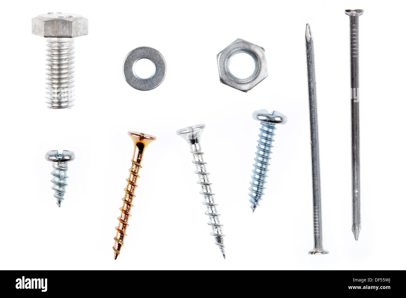 Schrauben Nagel Schraube Und Mutter Auf Einfarbigen Hintergrund Stockfotografie Alamy 