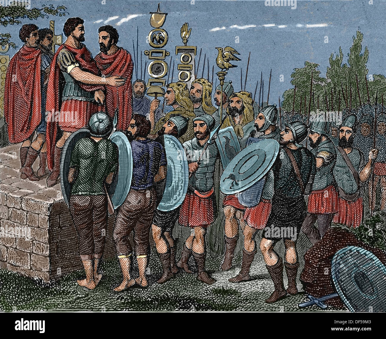 Römische Sieger die Armee zu danken. Gravur. (Spätere Färbung) Stockfoto