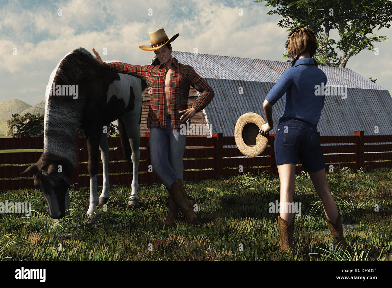 Cowboy und Land Mädchen Stockfoto