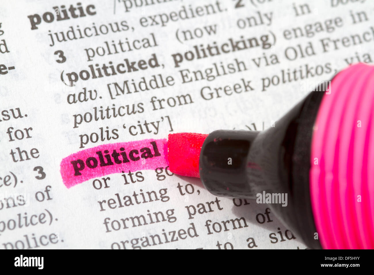 Politischen Wörterbuchdefinition Einzelwort mit soft focus Stockfoto