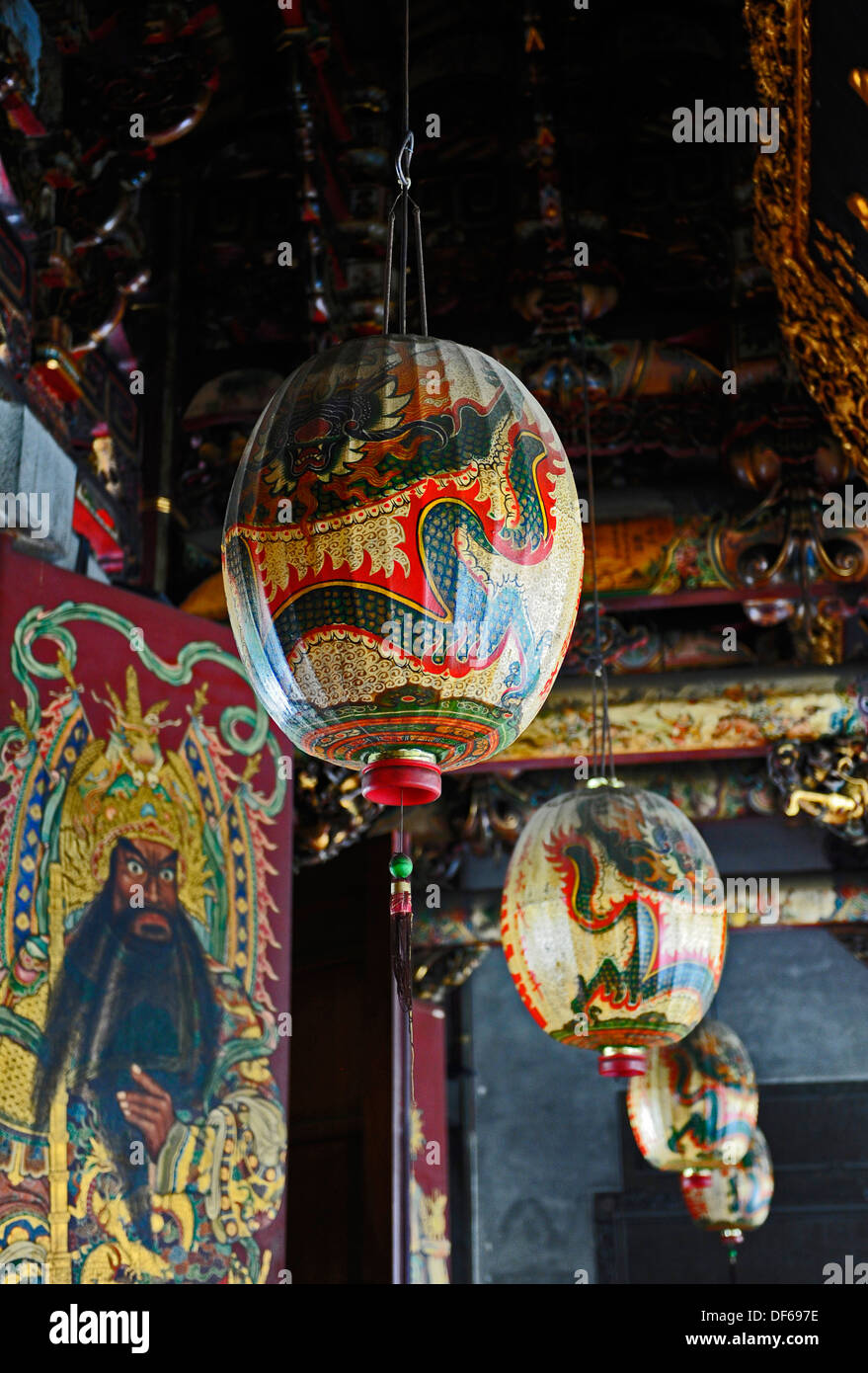 Dekorative und bunten Lampions im Baoan Tempel in Taipeh, Taiwan. Stockfoto