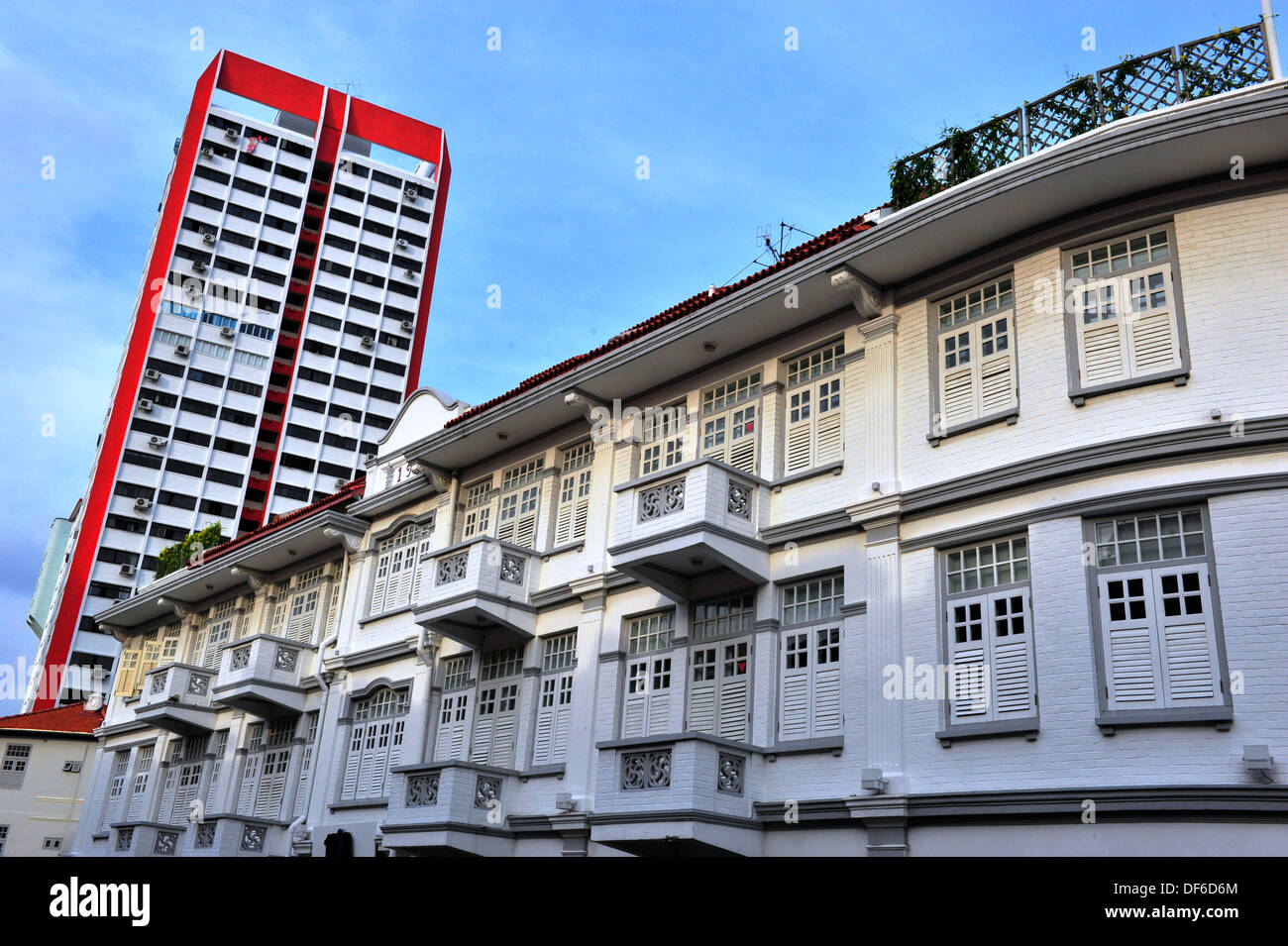 Singapur-Architektur: neu- und Altbauten Stockfoto