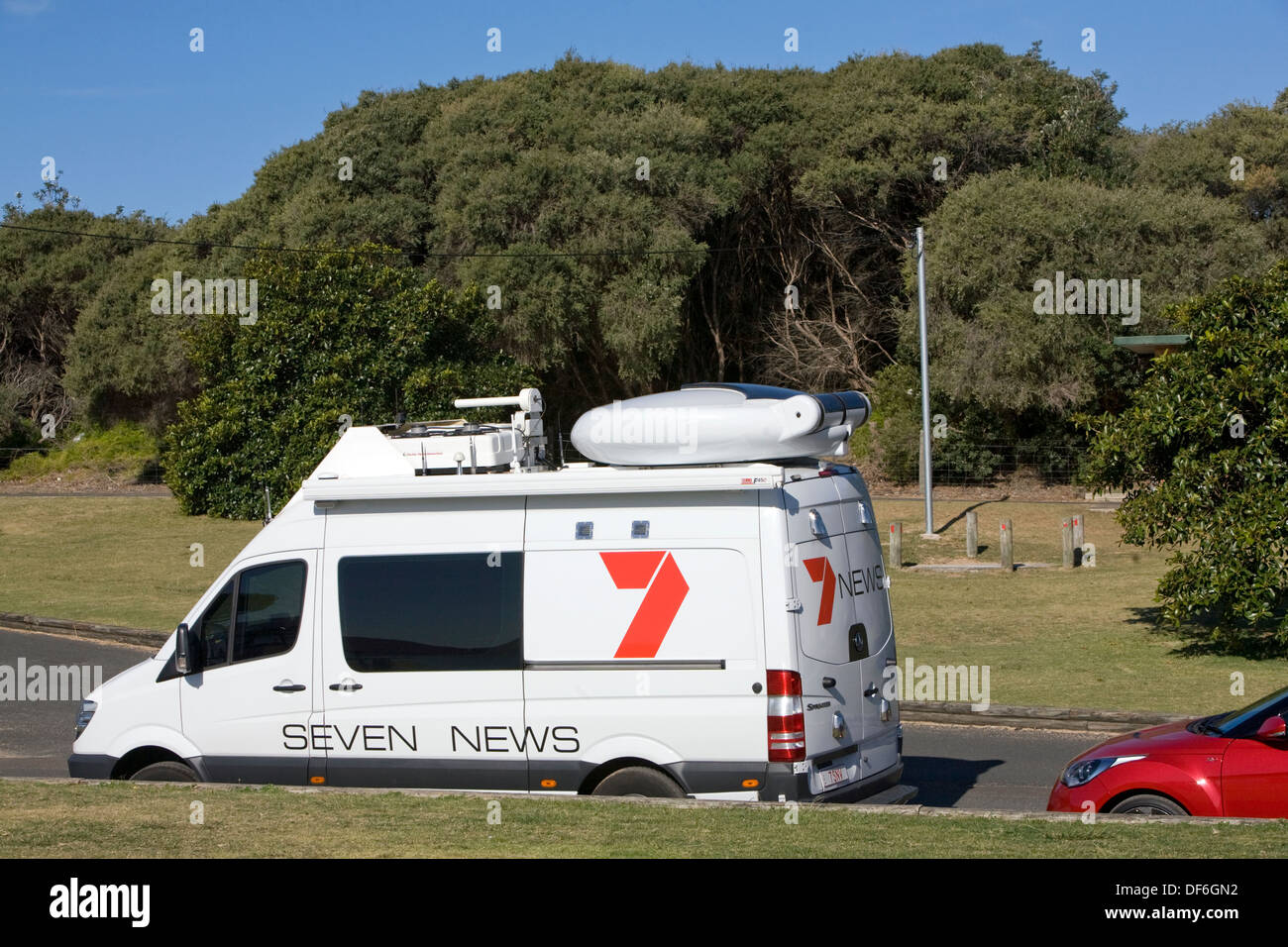 Kanal 7 Medien-Team für die Buschfeuer auf Barrenjoey Headland, Palm Beach, Australien Stockfoto