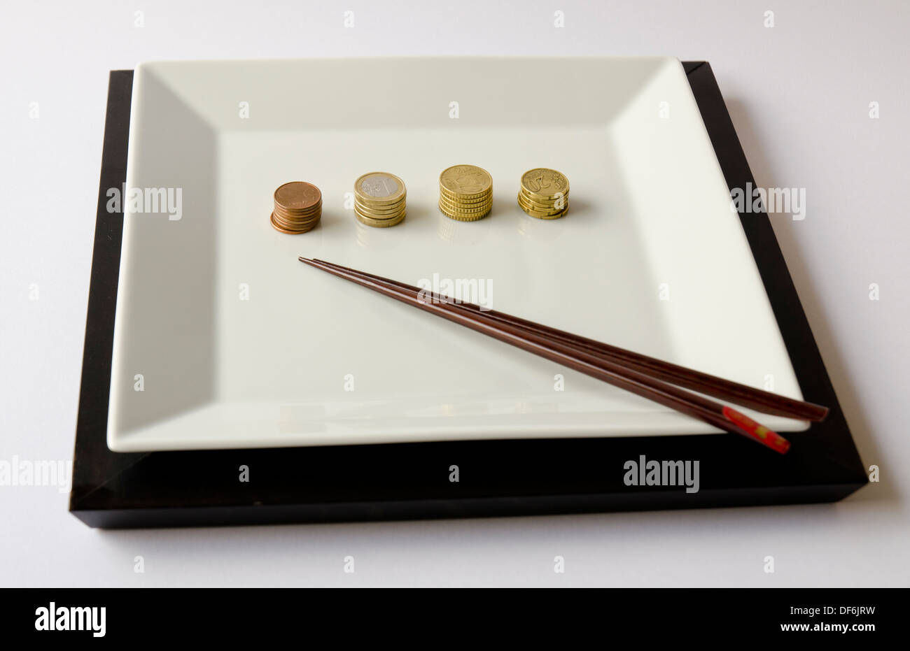 Platte Teller Sushi Euro Geld Stockfoto