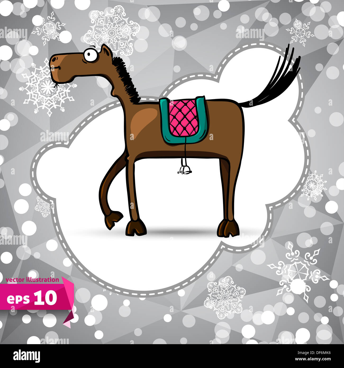 Vektor-Cartoon-Pferd. Zeichen des Jahres. Weihnachten, Neujahrskarte, Illustration mit Pferd. Ferien-Design. Symbol für 2014 Stockfoto