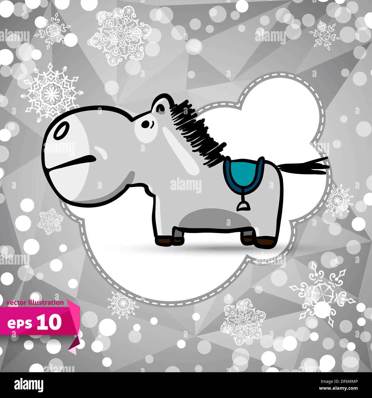 Vektor-Cartoon-Pferd. Zeichen des Jahres. Weihnachten, Neujahrskarte, Illustration mit Pferd. Ferien-Design. Symbol für 2014 Stockfoto