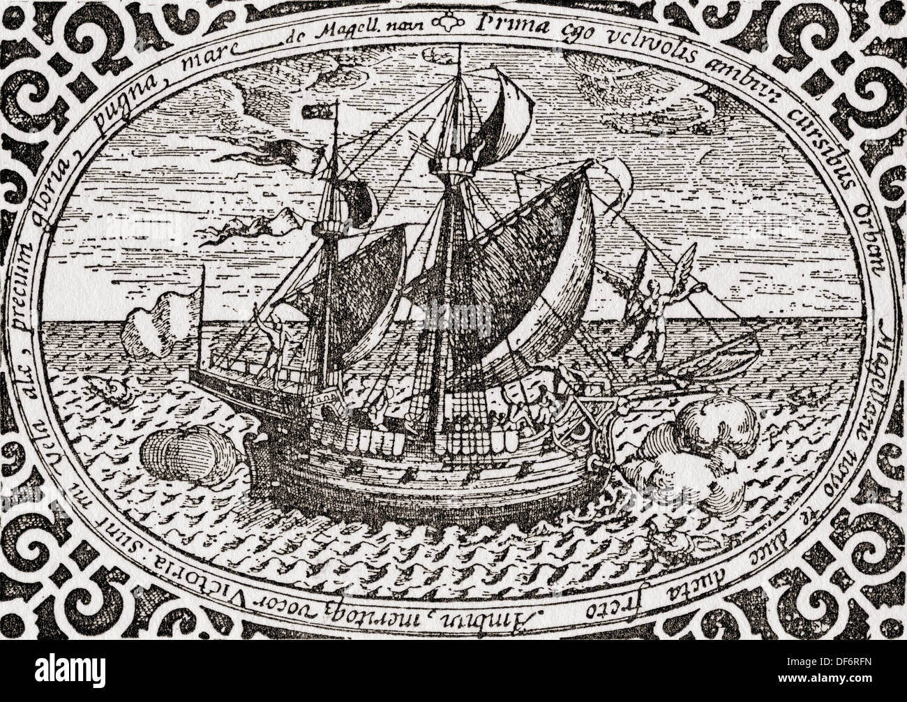 Ferdinand Magellan Schiff das Nao Victoria, die Teilnahmen an der Expedition im Jahre 1519, die Erde zu umrunden. Stockfoto