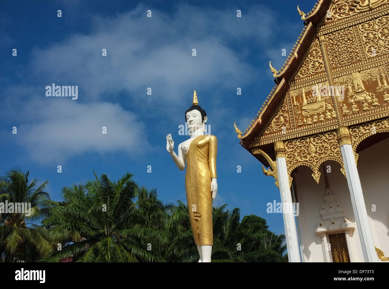 Draußen, Buddha-Tempel in Vientiane, Laos. Stockfoto