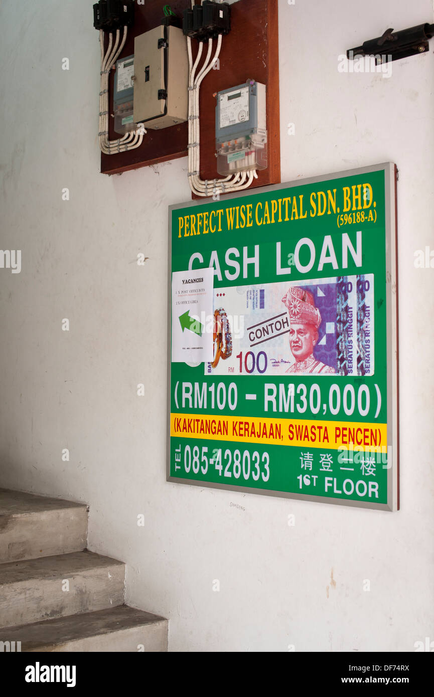 Werbung für ein Darlehen Unternehmen, Sarawak, Malaysia Stockfoto